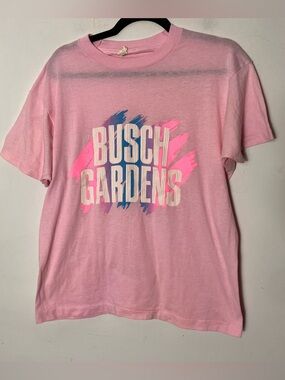 Vintage 80s Screen Stars Single Stitch‎ Busch Gardens Tee Pink Large